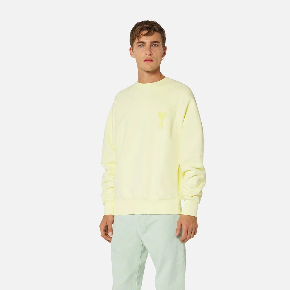 AMI Men's Tonal De Coeur Sweatshirt - Pale Yellow Image 1