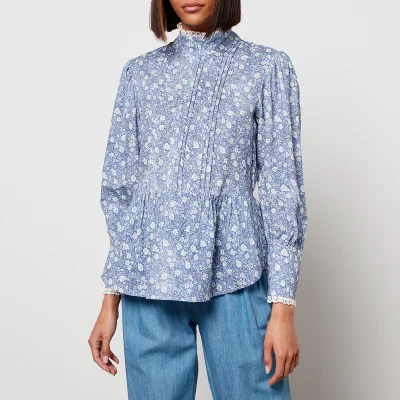 See By Chloe Women's High Neck Floral Blouse - Blue White