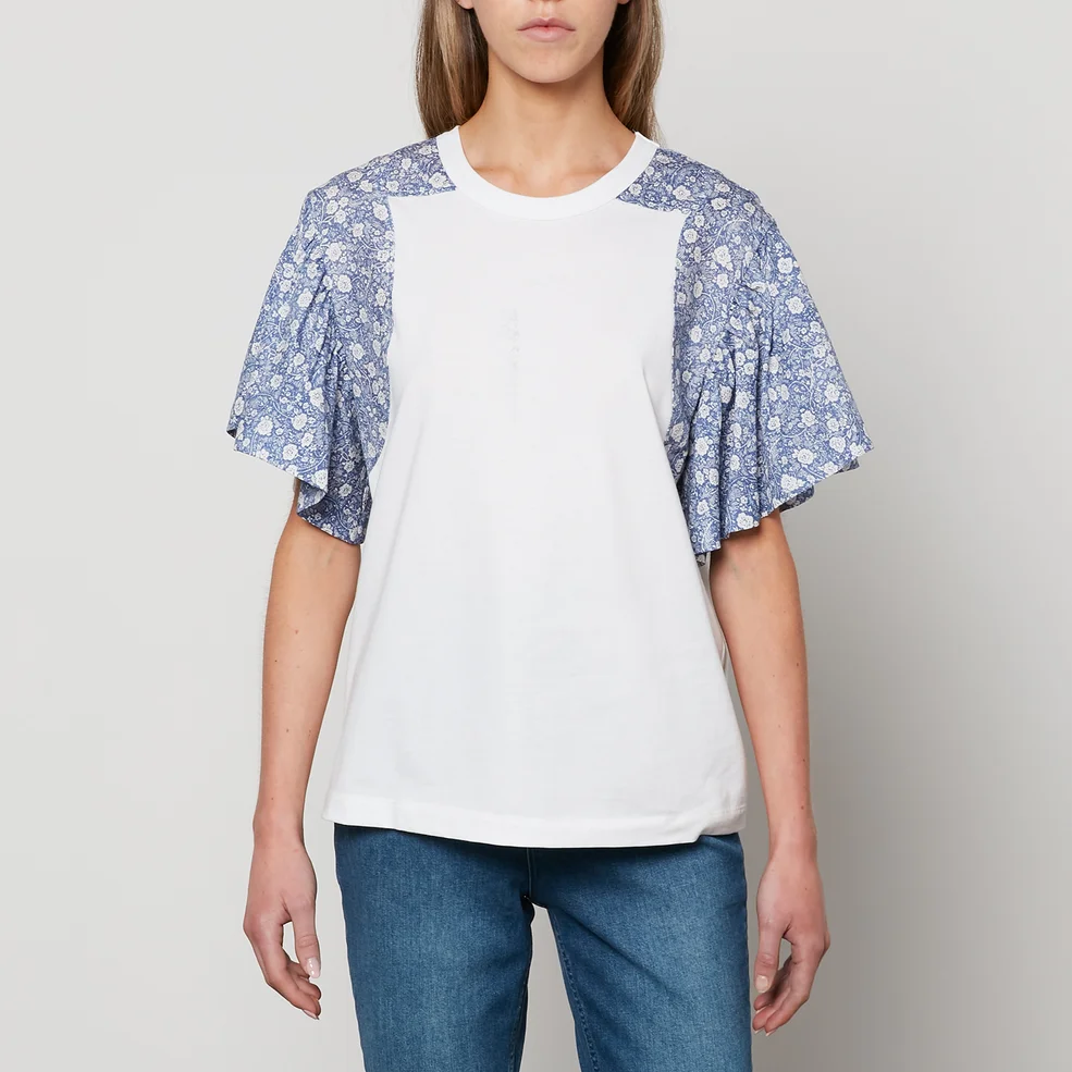 See By Chloe Women's Miini Floral Sleeve T-Shirt - Blue-White Image 1