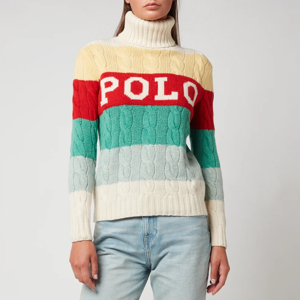 Polo Ralph Lauren Women's Polo Striped Turtleneck Cable Knit Jumper- Multi Image 1