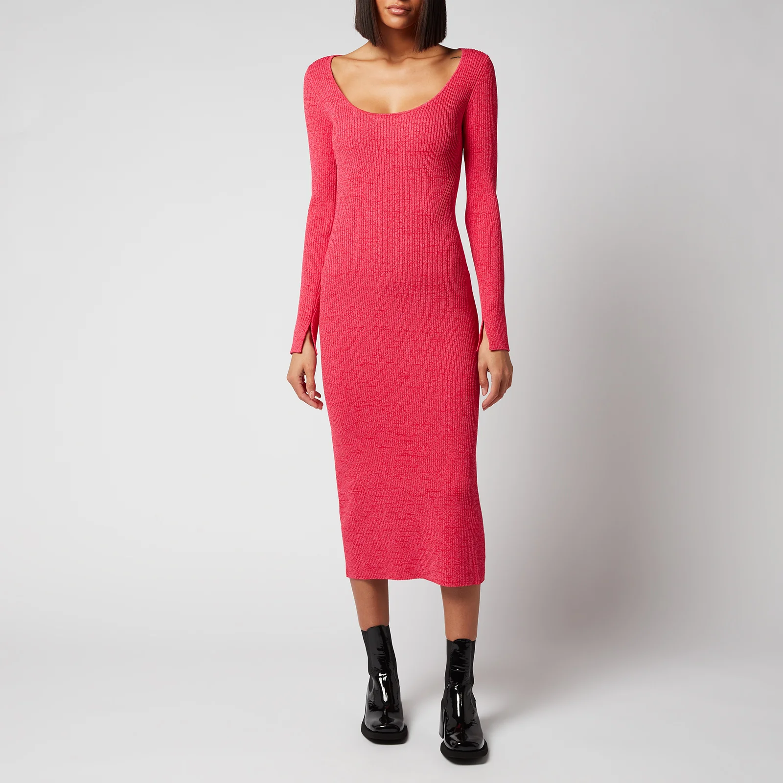 Ganni Women's Melange Knit Dress - High Risk Red Image 1