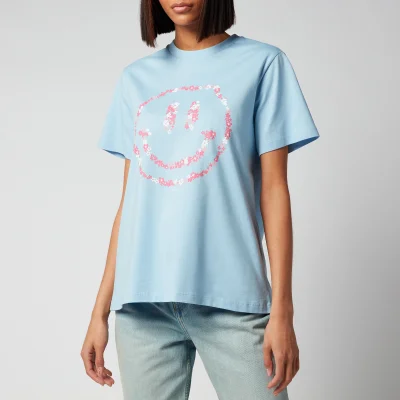Ganni Women's Basic Jersey Smily Face T-Shirt - Placid Blue