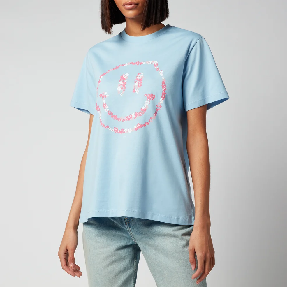 Ganni Women's Basic Jersey Smily Face T-Shirt - Placid Blue Image 1
