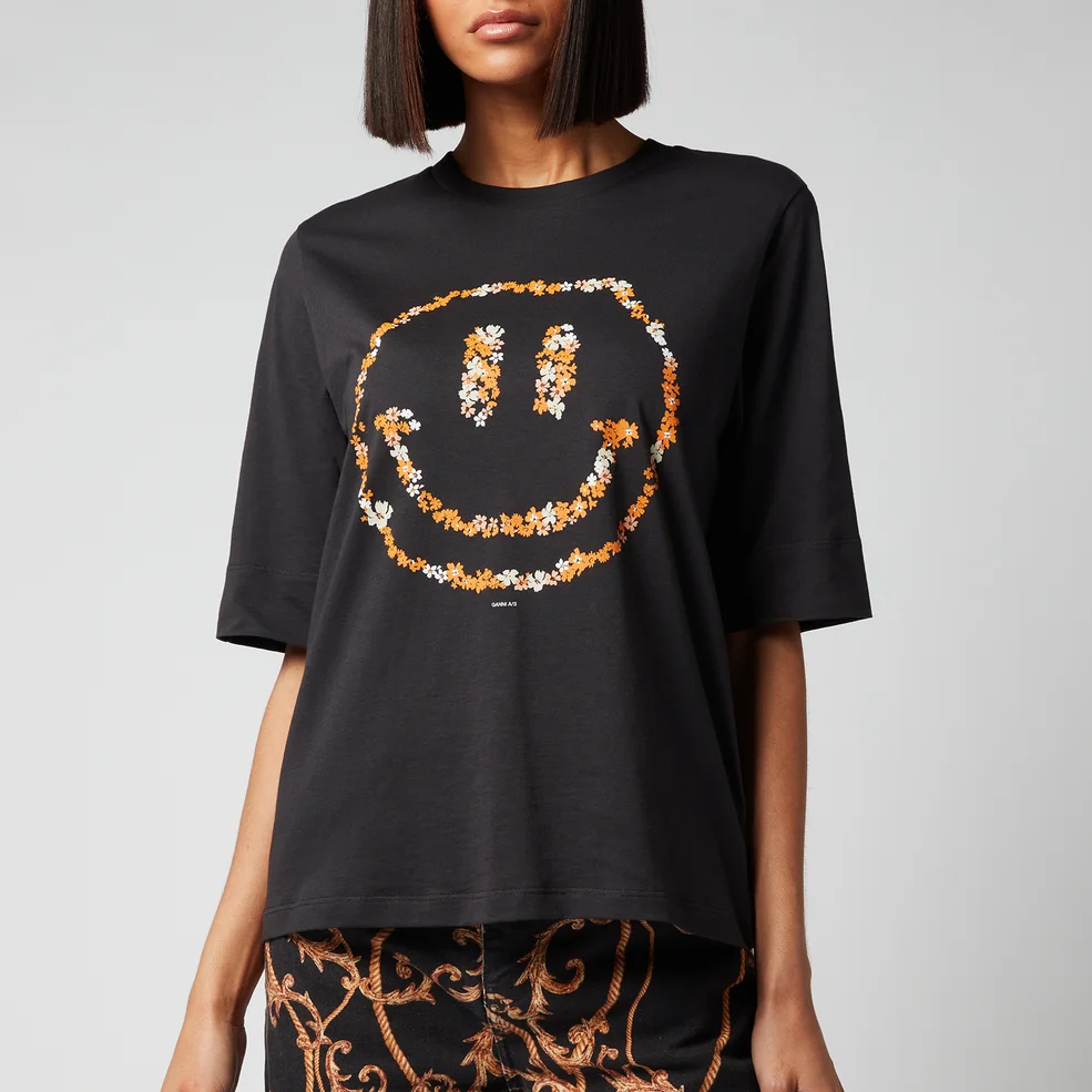 Ganni Women's Light Cotton Jersey Smiley T-Shirt - Black Image 1