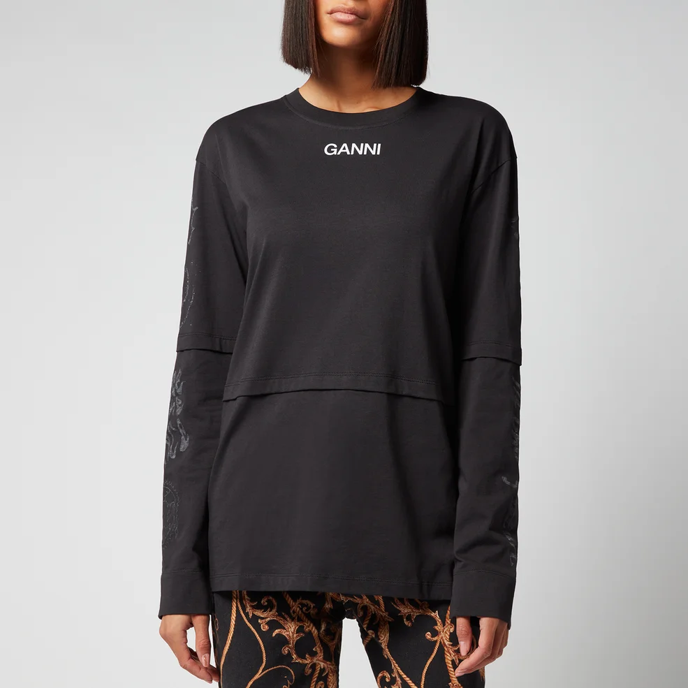 Ganni Women's Light Cotton Jersey Long Sleeved Top - Phantom Image 1