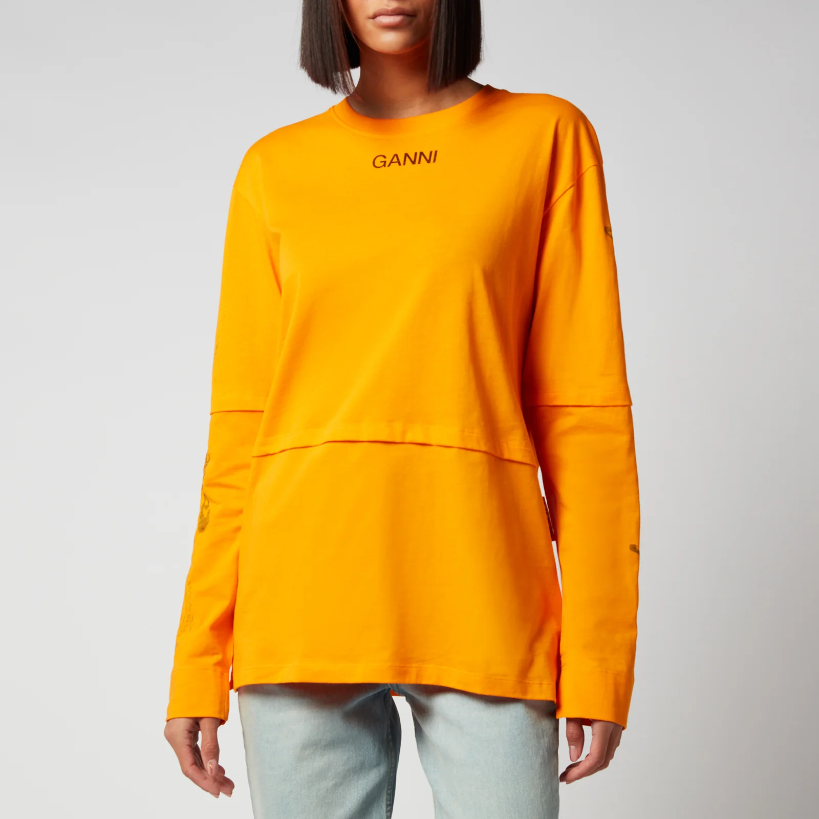 Ganni Women's Light Cotton Jersey Long Sleeved Top - Bright Marigold Image 1