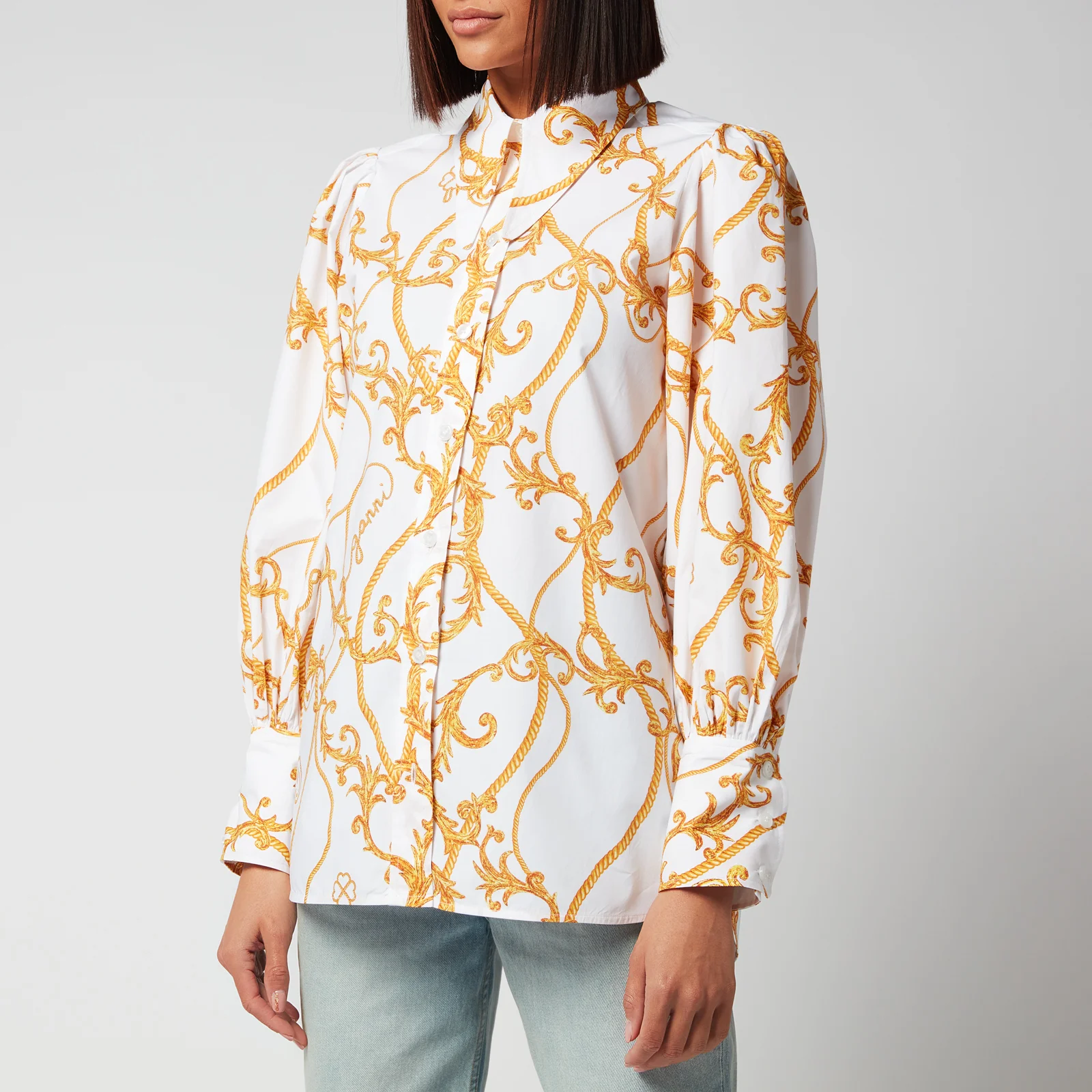 Ganni Women's Printed Cotton Poplin Shirt - Egret Image 1