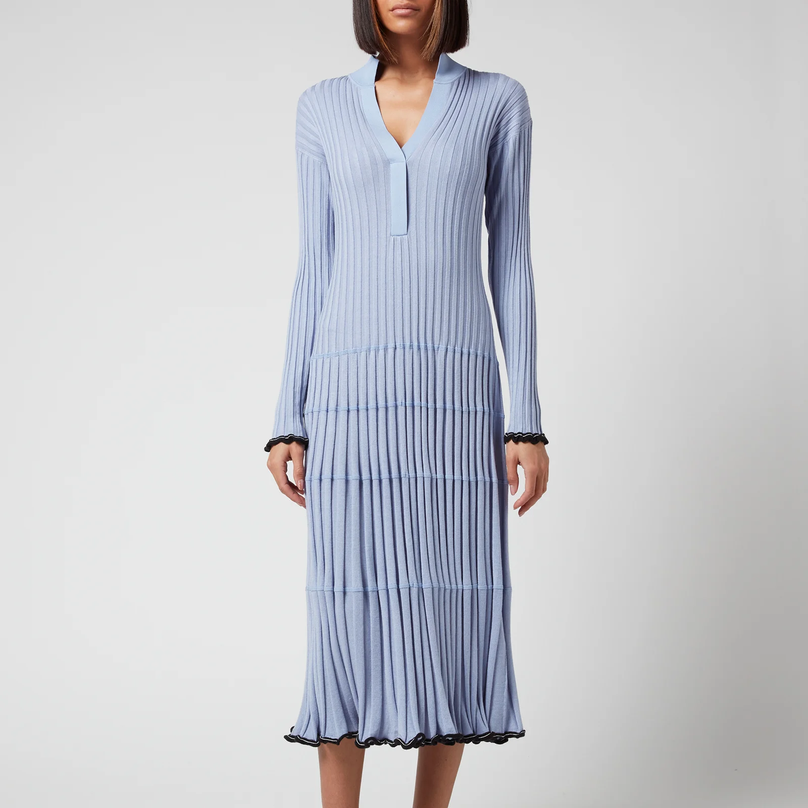 Proenza Schouler Women's Silk Cashmere Contrast Trim V-Neck Dress - Periwinkle Image 1