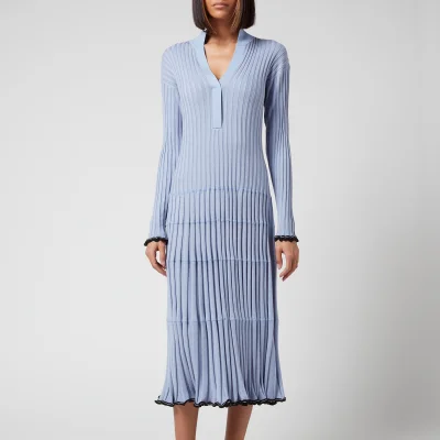 Proenza Schouler Women's Silk Cashmere Contrast Trim V-Neck Dress - Periwinkle