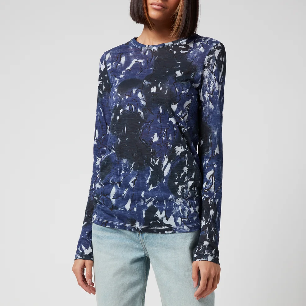 Proenza Schouler Women's Painted Floral Long Sleeve T-Shirt - Blue Multi Image 1