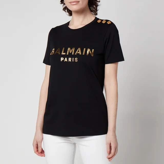 Balmain Women's 3 Button Metallic Printed Balmain T-Shirt - Black