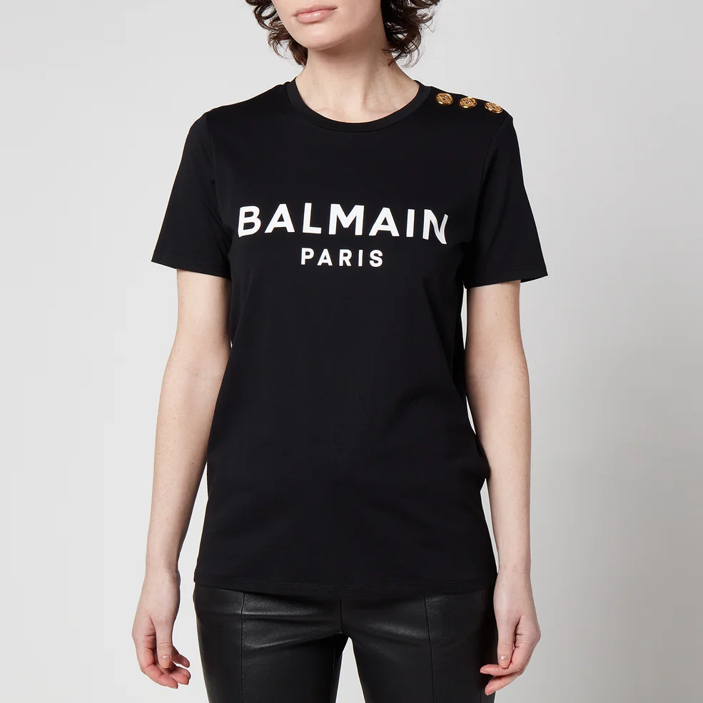 Balmain Women's 3 Button Printed Balmain T-Shirt - Black Image 1