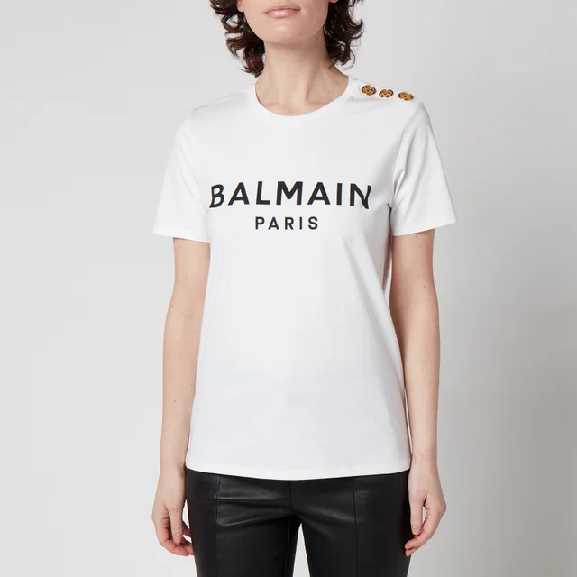 Balmain Women's 3 Button Printed Balmain T-Shirt - White