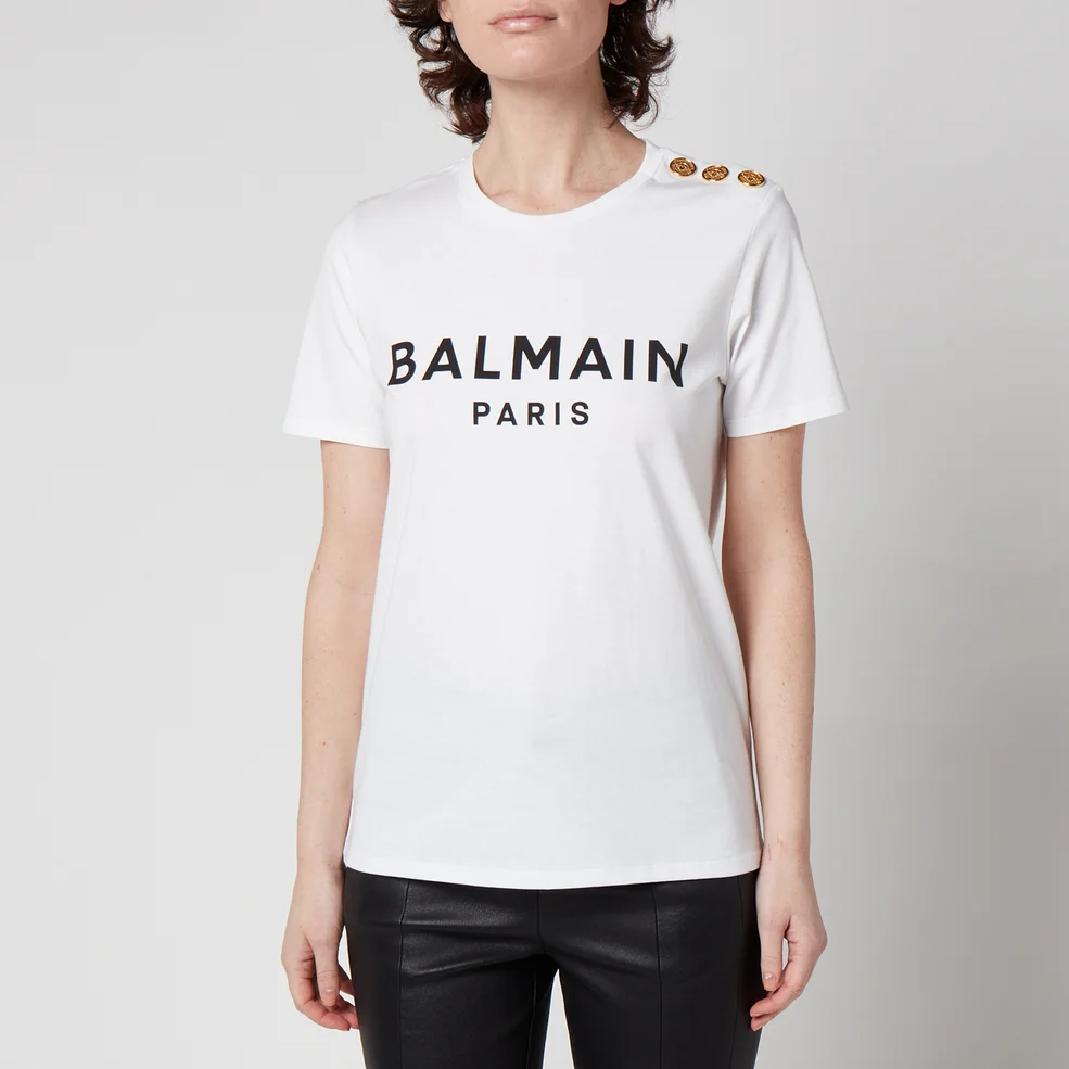Balmain Women's 3 Button Printed Balmain T-Shirt - White Image 1
