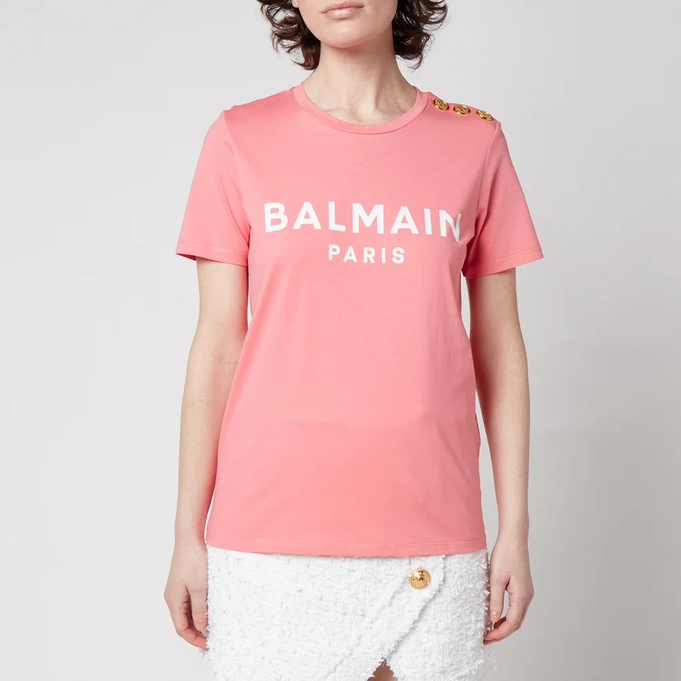Balmain Women's 3 Button Printed Balmain T-Shirt - Pink Image 1
