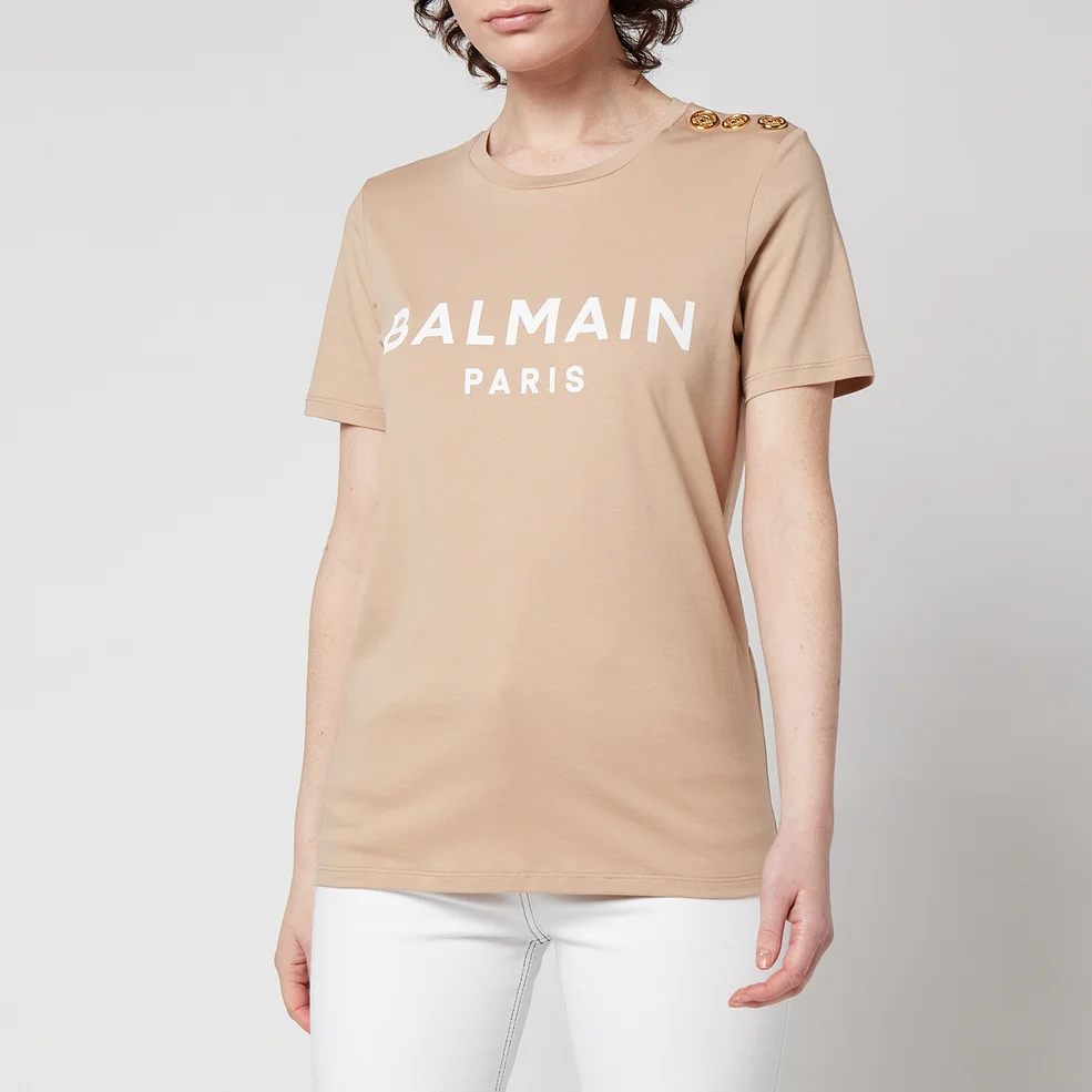 Balmain Women's 3 Button Printed Balmain T-Shirt - Beige Image 1