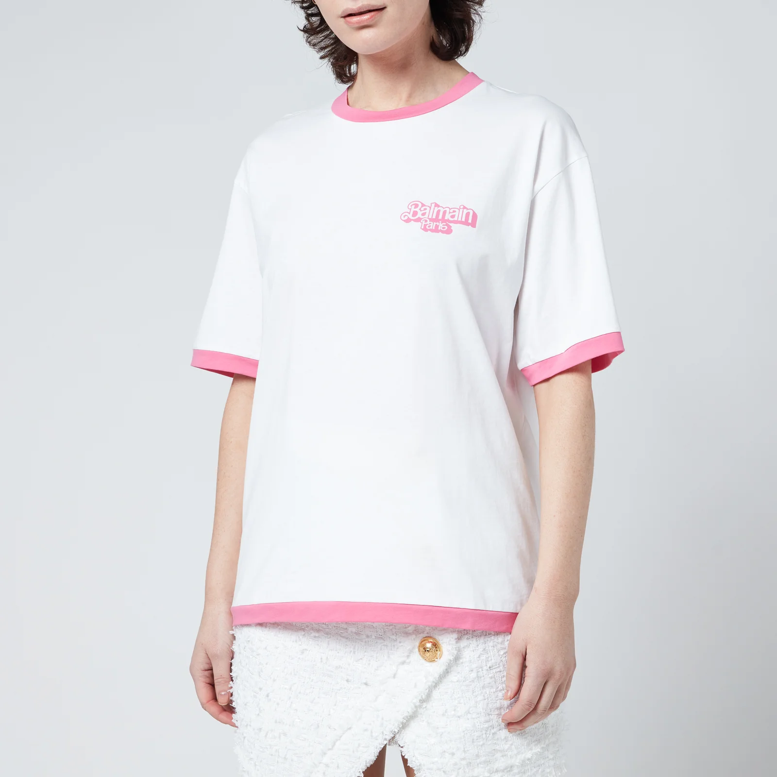 Balmain Women's Barbie Bicolour Balmain Printed T-Shirt - White Image 1
