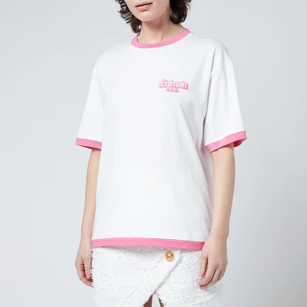 Balmain Women's Barbie Bicolour Balmain Printed T-Shirt - White Image 1