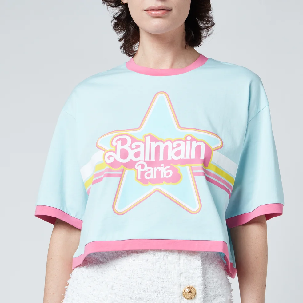 Balmain Women's Barbie Cropped Balmain Printed T-Shirt - Multi Image 1