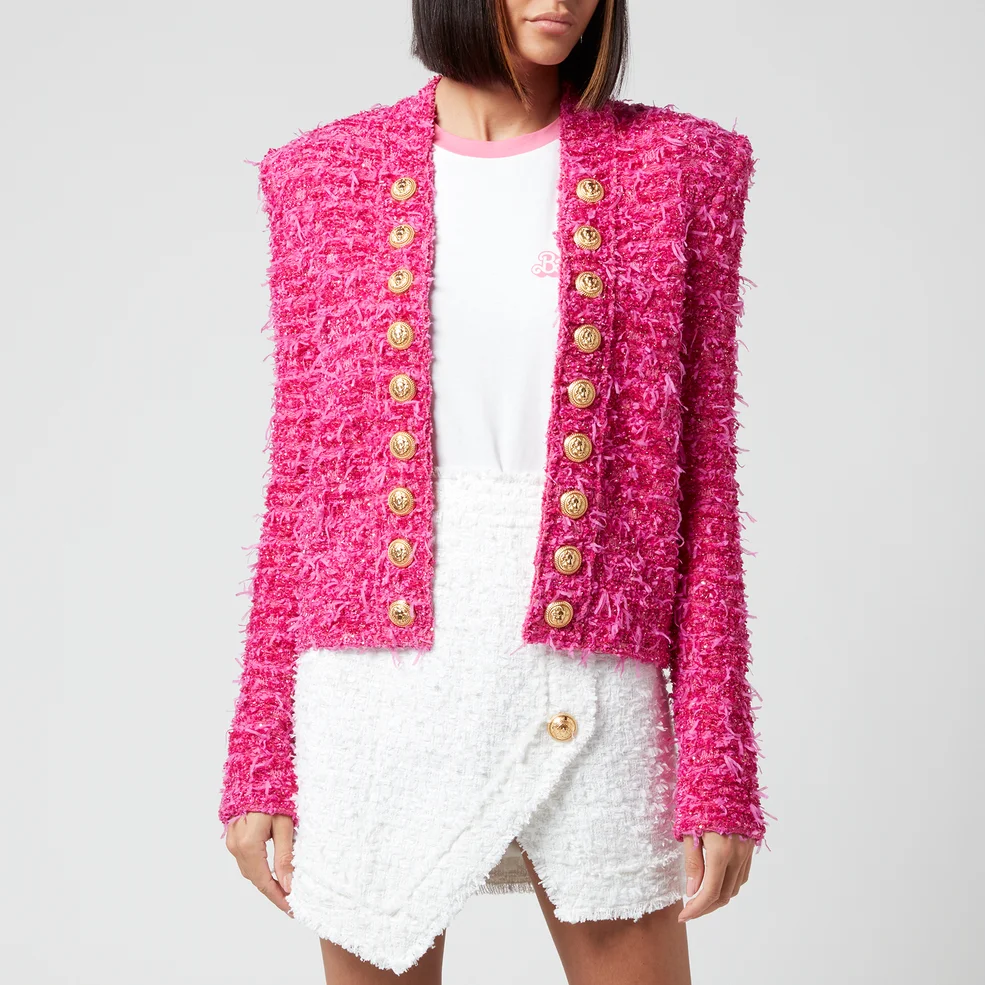 Balmain Women's Barbie Spencer Lurex-Tweed Jacket - Pink Image 1