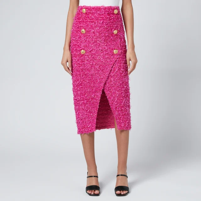Balmain Women's Barbie Long 6 Btn Tweed Lurex Skirt - Pink