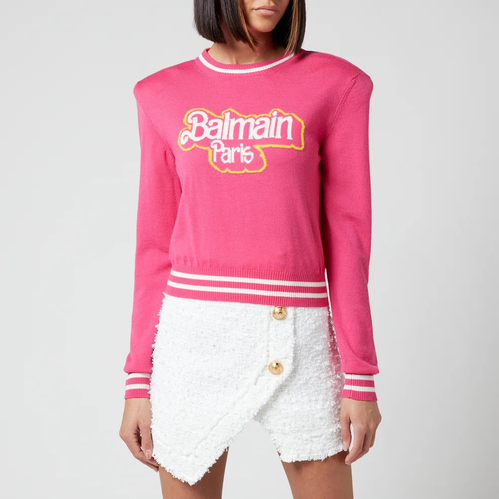 Balmain Women's Barbie Cropped Balmain Knitted Pullover - Pink Image 1