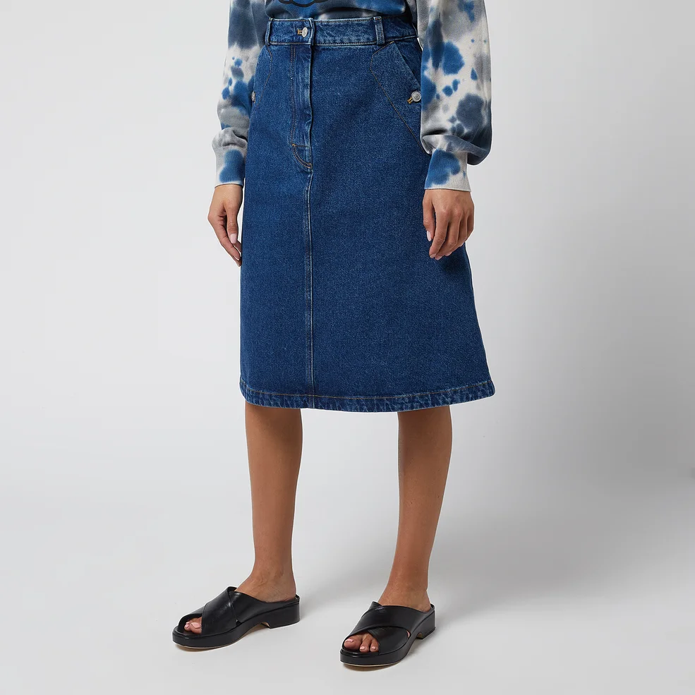 KENZO Women's Denim Mid Length Skirt - Navy Blue Image 1