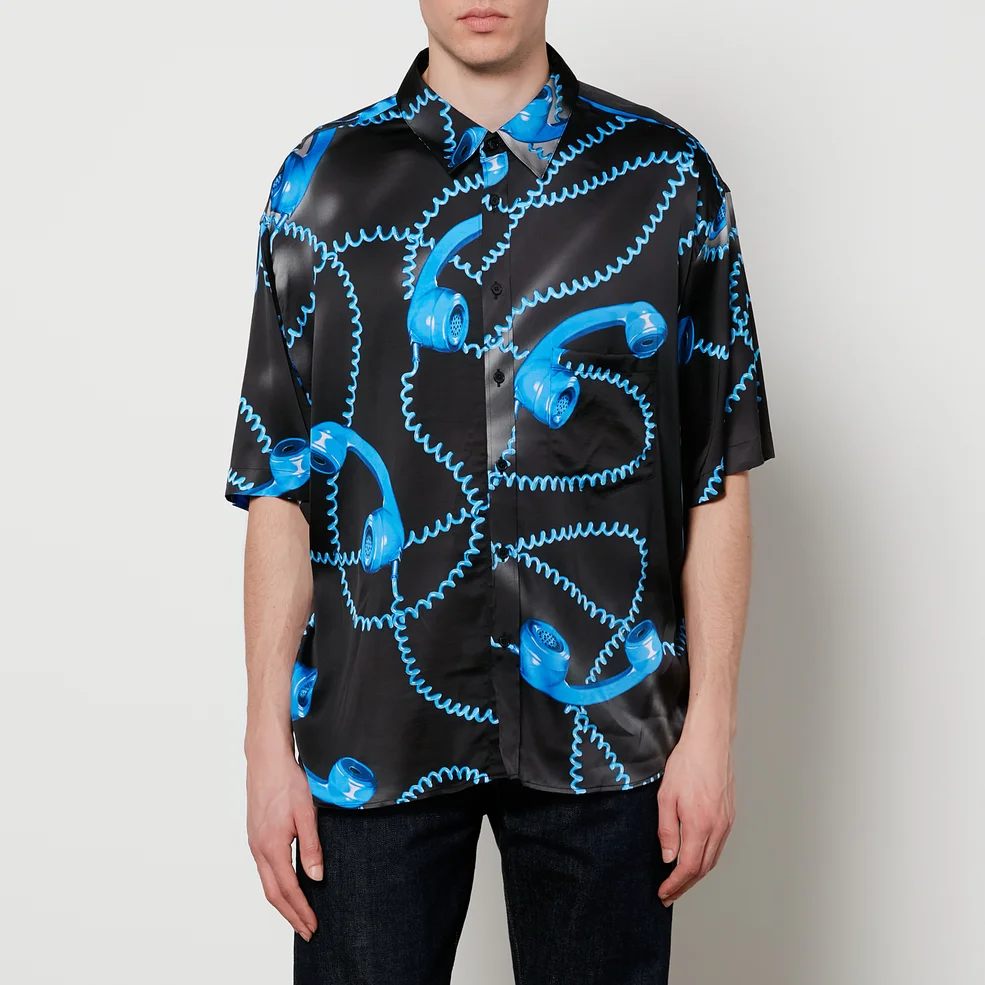 Martine Rose Men's Oversized Phone Print Short Sleeve Shirt - Black/Blue Image 1
