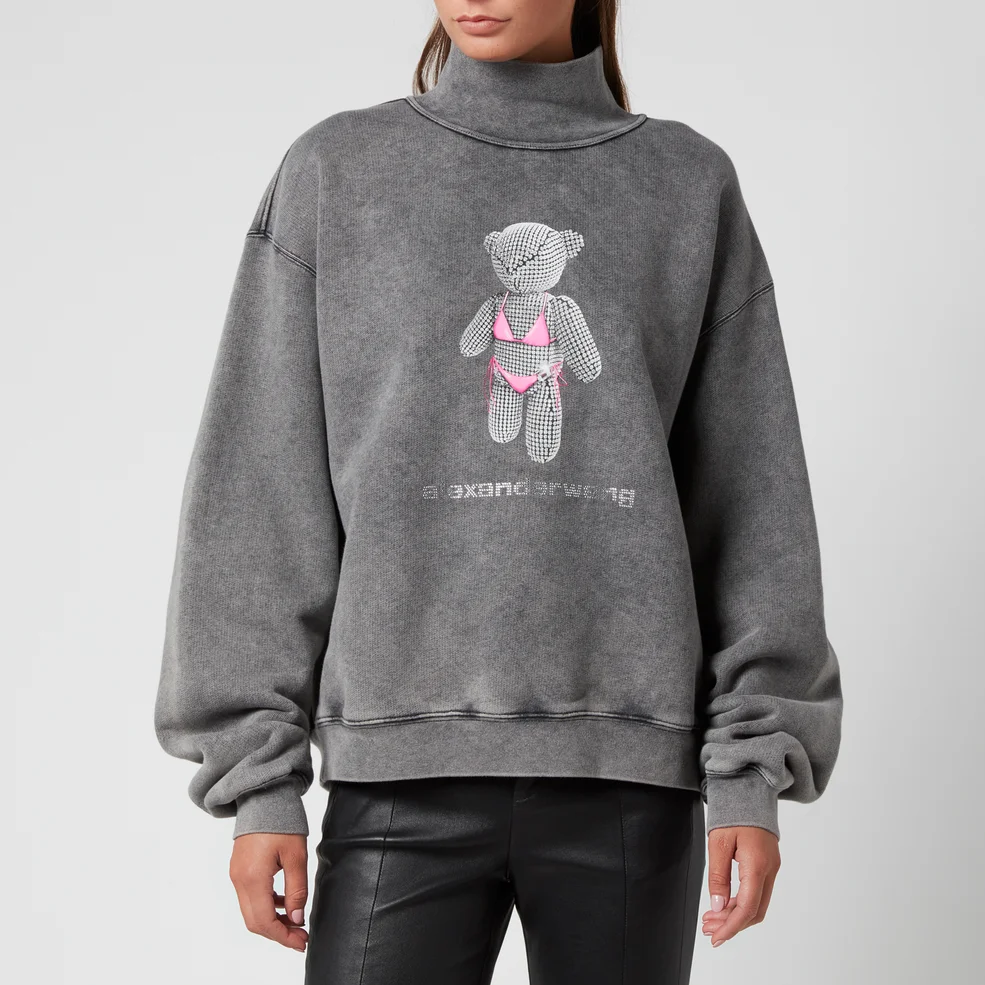 Alexander Wang Women's Classic Mock Neck Sweatshirt with Teddy Bear Print - Acid Black Image 1
