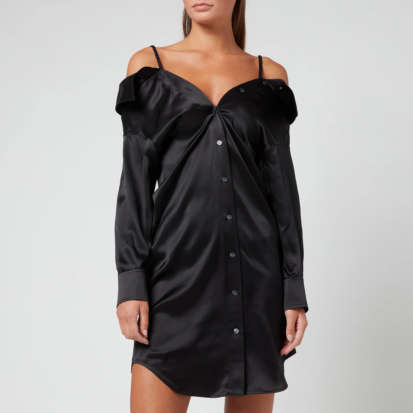 Alexander Wang Women's Off The Shoulder Shirt Dress With Scrunchie Strap - Black Image 1