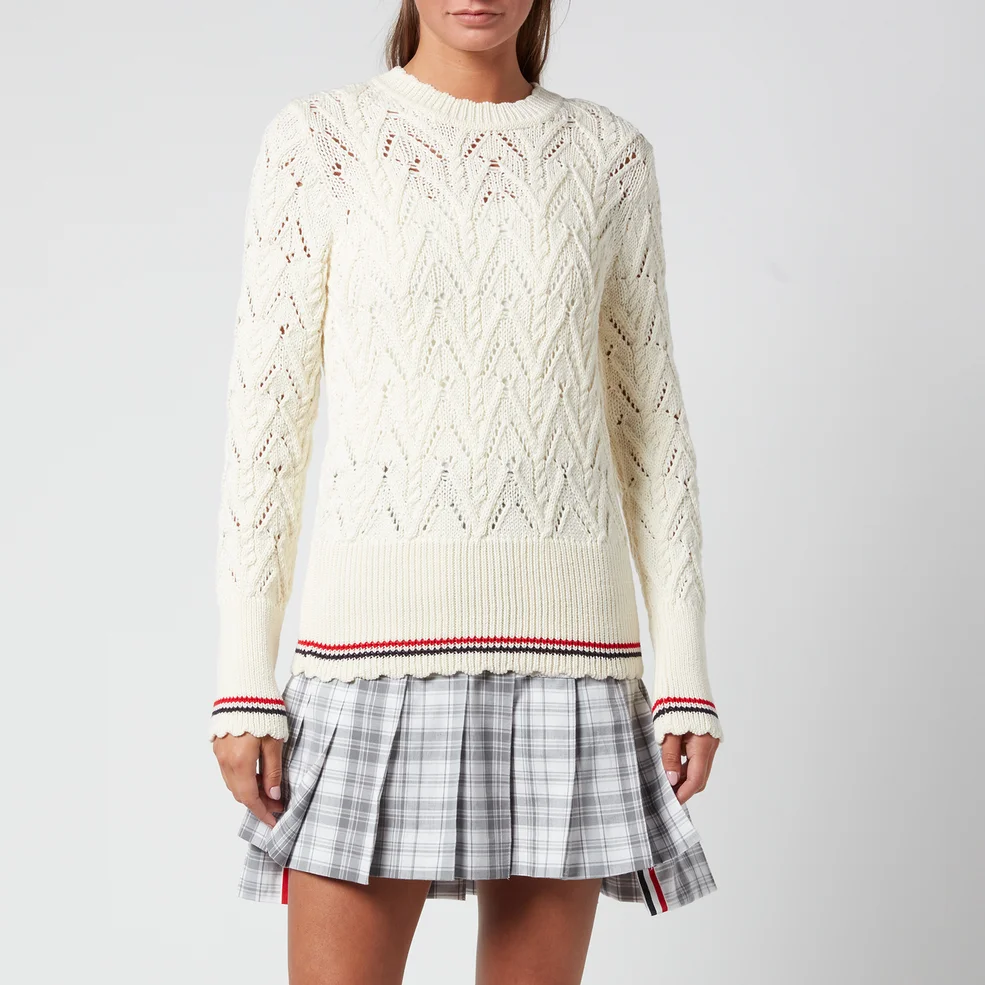 Thom Browne Women's Pointelle Cable Jumper - White Image 1