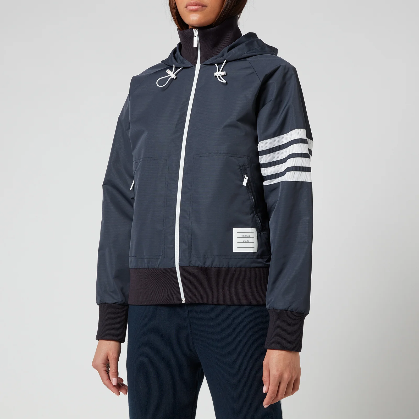 Thom Browne Women's Full Zip Hooded Varsity Jacket - Navy Image 1