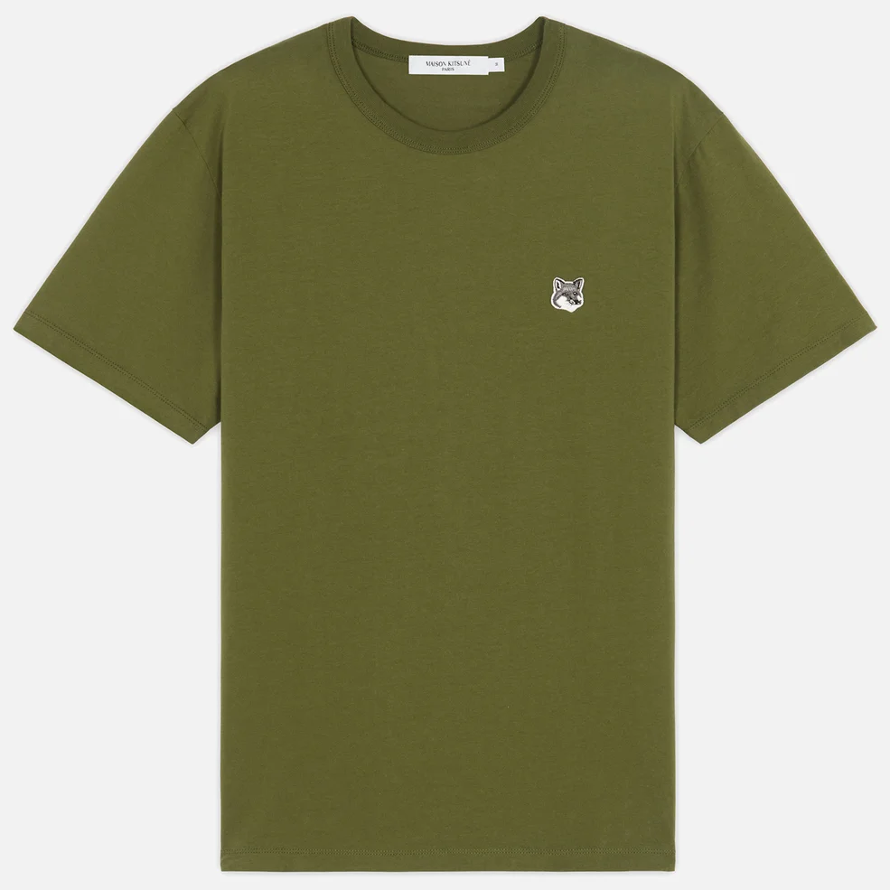 Maison Kitsuné Men's Grey Fox Head Patch T-Shirt - Dark Khaki Image 1