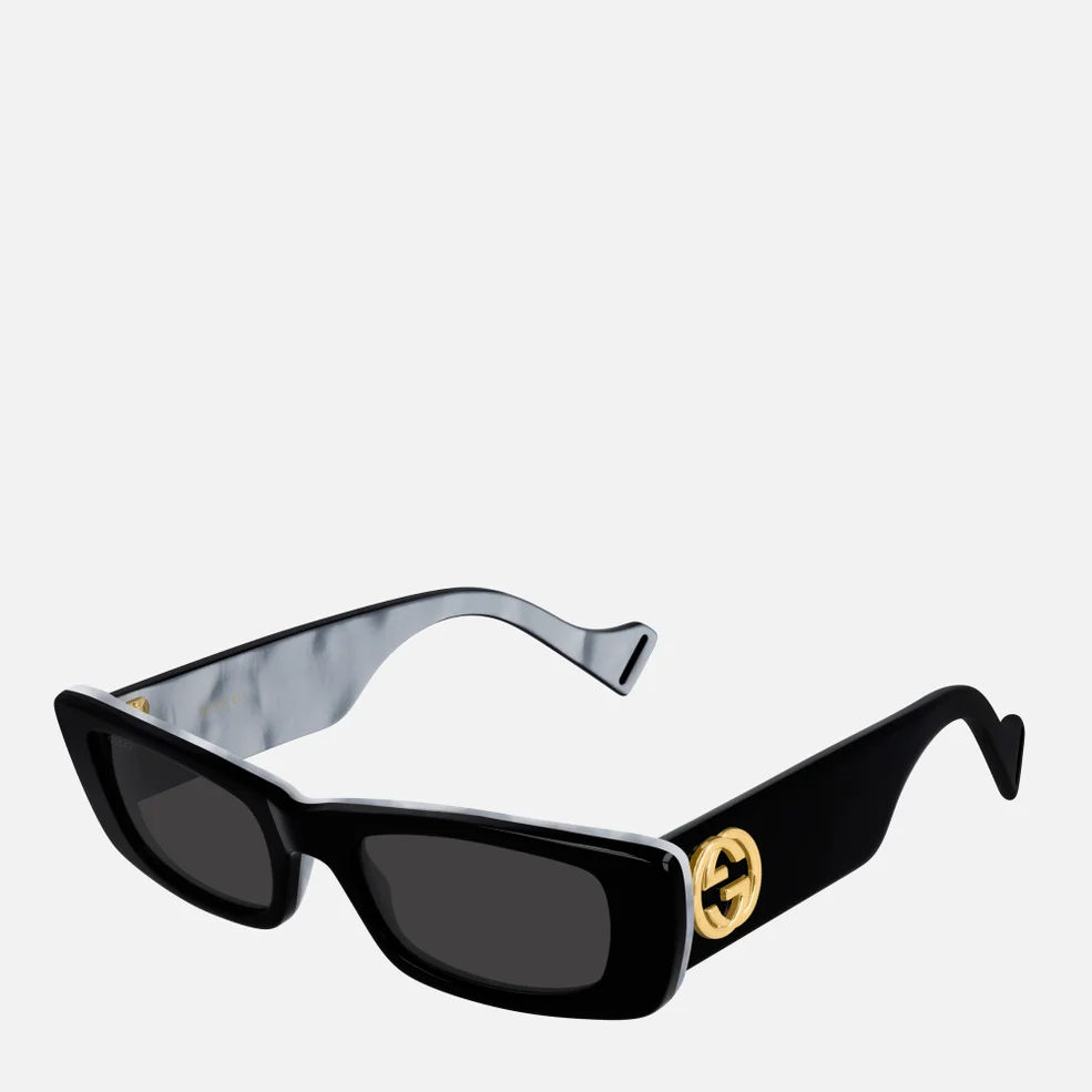Gucci Women's Rectangular Acetate Frame Sunglasses - Black/Black/Grey Image 1