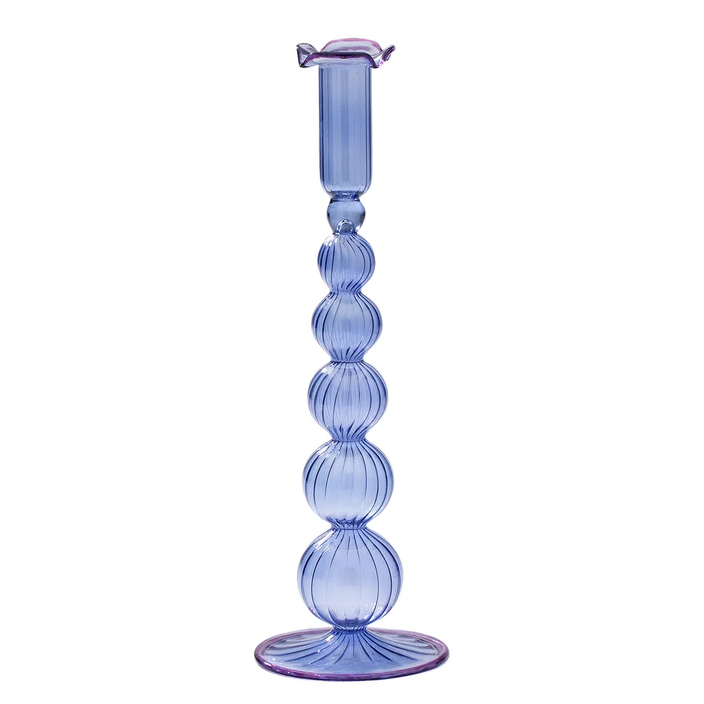 anna + nina Blue + Lilac Piped Glass Candle Holder Image 1