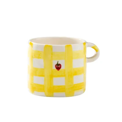anna + nina Yellow Checkered Strawberry Mug