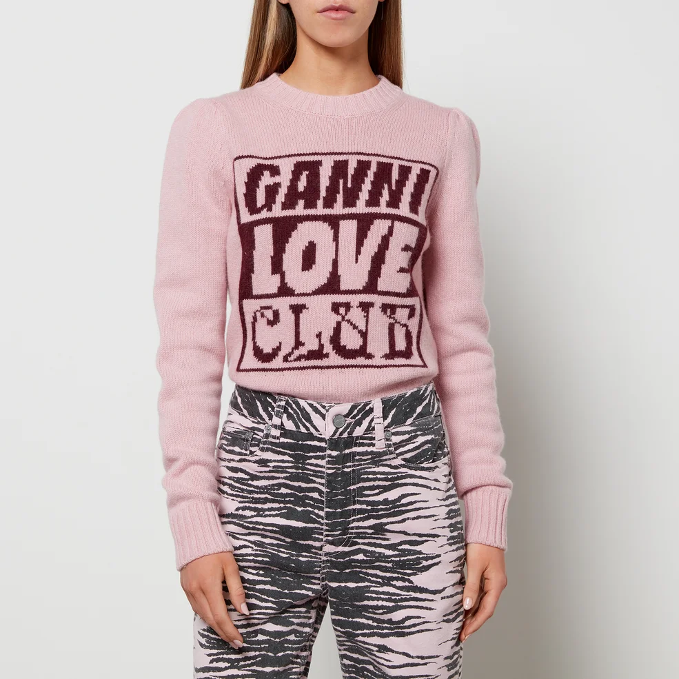 Ganni Women's Graphic Lambswool Jumper - Pink Lavender Image 1