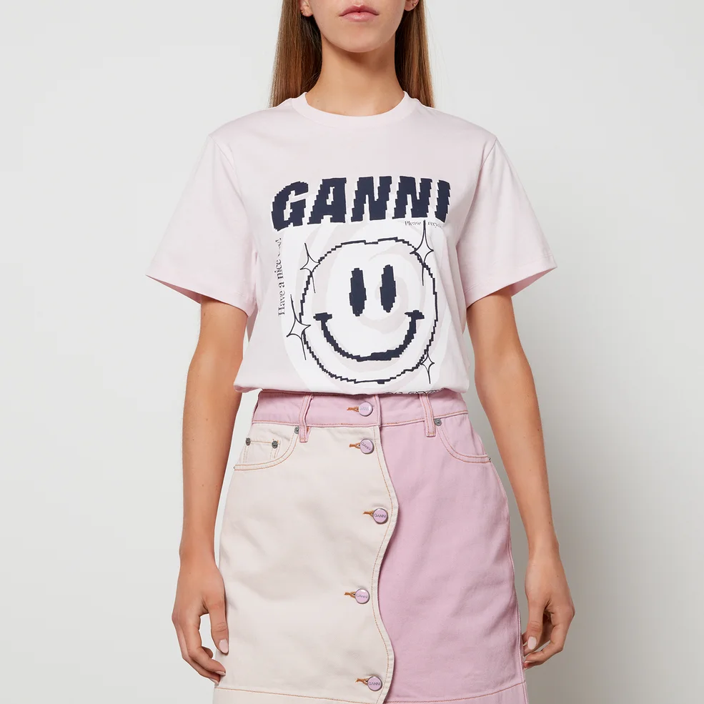 Ganni Women's Basic Cotton Jersey Smiley Face T-Shirt - Light Lilac Image 1