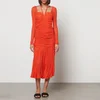Ganni Women's Stretch Lace Jersey Dress - Orange - Image 1