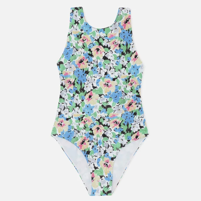 Ganni Women's Recycled Printed Floral Swimsuit - Floral Azure Blue