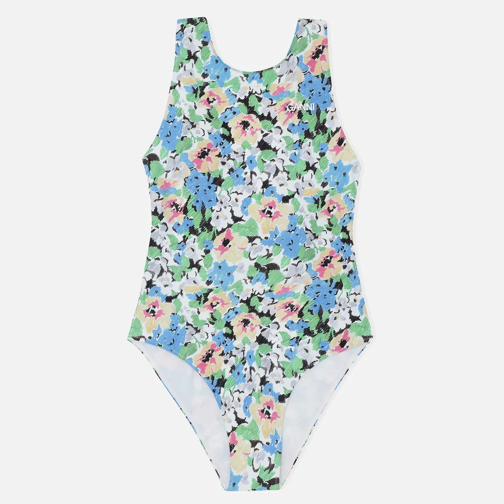 Ganni Women's Recycled Printed Floral Swimsuit - Floral Azure Blue Image 1