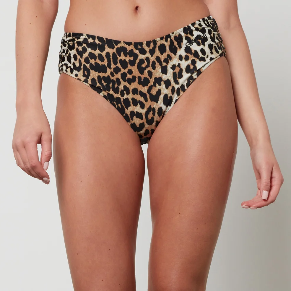 Ganni Leopard-Print Recycled Bikini Bottoms Image 1