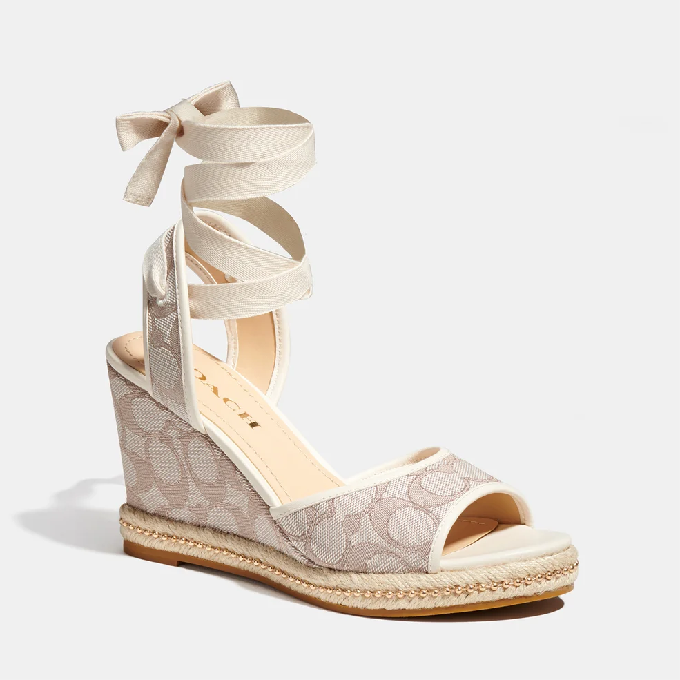 Coach Women's Page Jacquard Wedged Sandals - Stone/Chalk Image 1