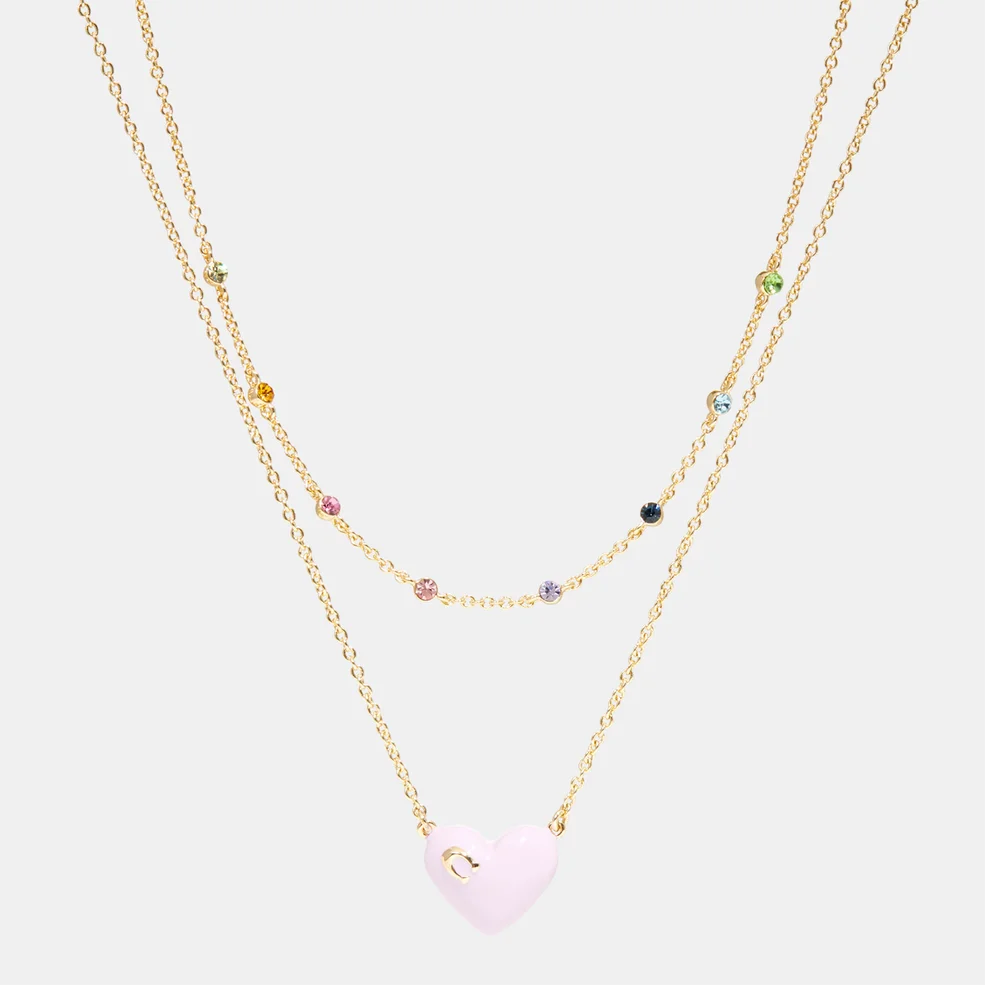 Coach Women's Enamel C Heart Double Chain Necklace - Gold/Pink Multi Image 1