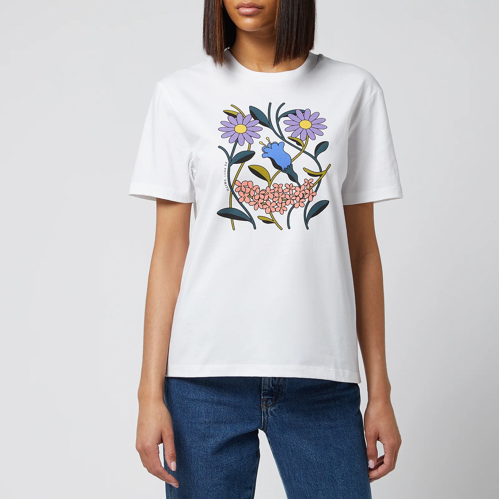 PS Paul Smith Women's Flower Face Print T-Shirt - White Image 1