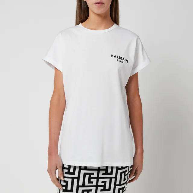 Balmain Women's Short Sleeve Balmain Flock Detail T-Shirt - Blanc/Noir