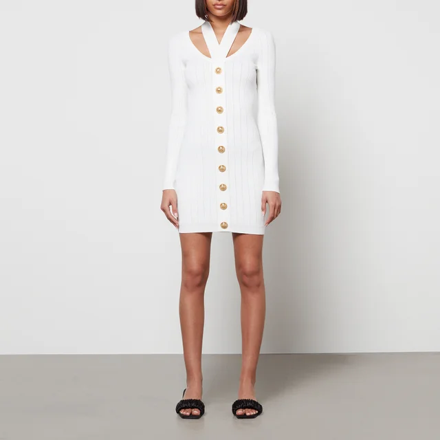 Balmain Women's Halterneck Button Knit Dress - Blanc