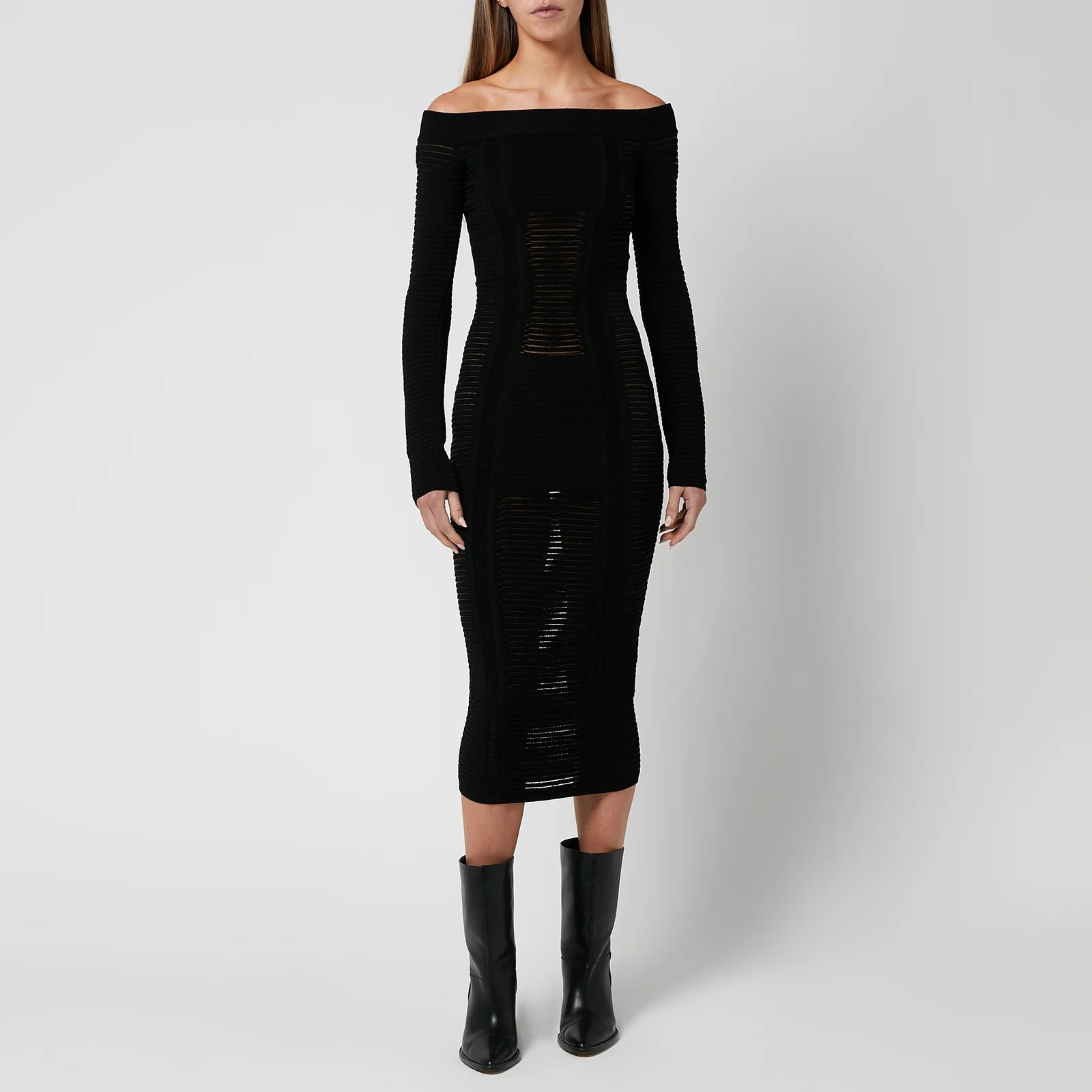 Balmain Women's See Through Bustier Knit Midi Dress - Noir Image 1