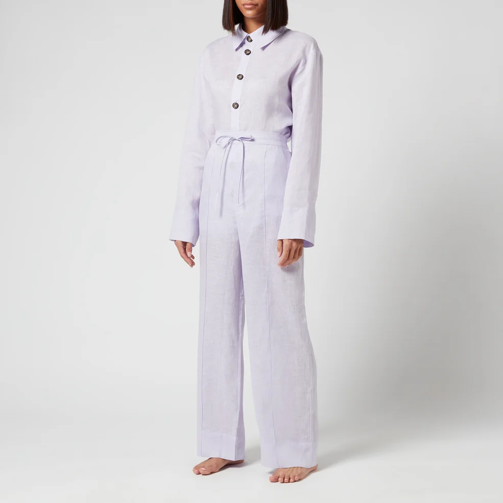 Sleeper Women's Unisex Linen Pajama Set with Pants - Lavender Image 1