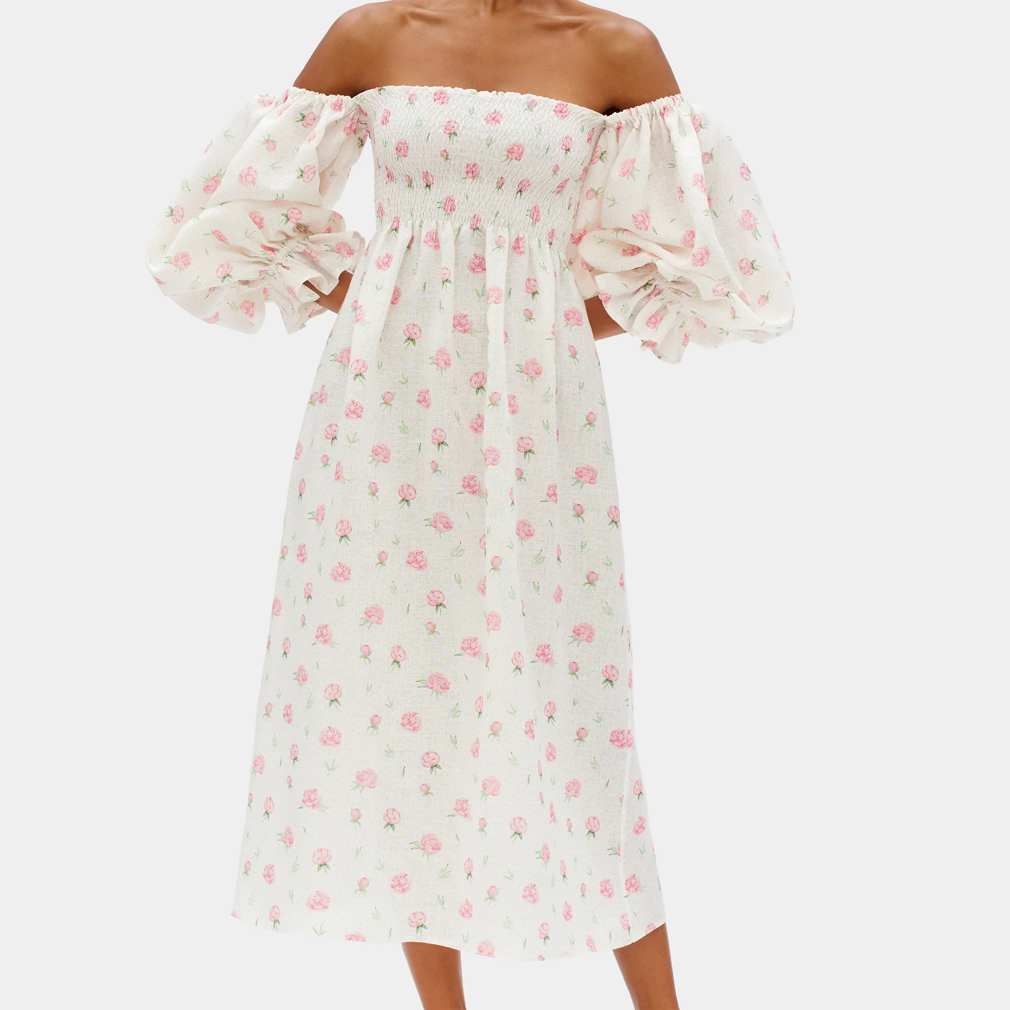 Sleeper Women's Atlanta Linen Dress - White & Pink Image 1
